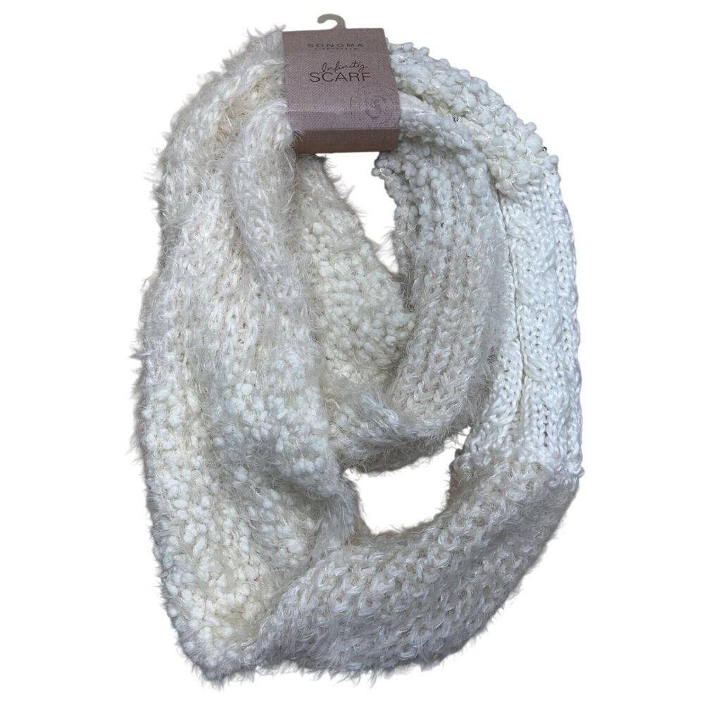 Sonoma Life+Style Ivory Infinity Scarf Soft Knit & Fuzzy Texture For Cozy Comfor